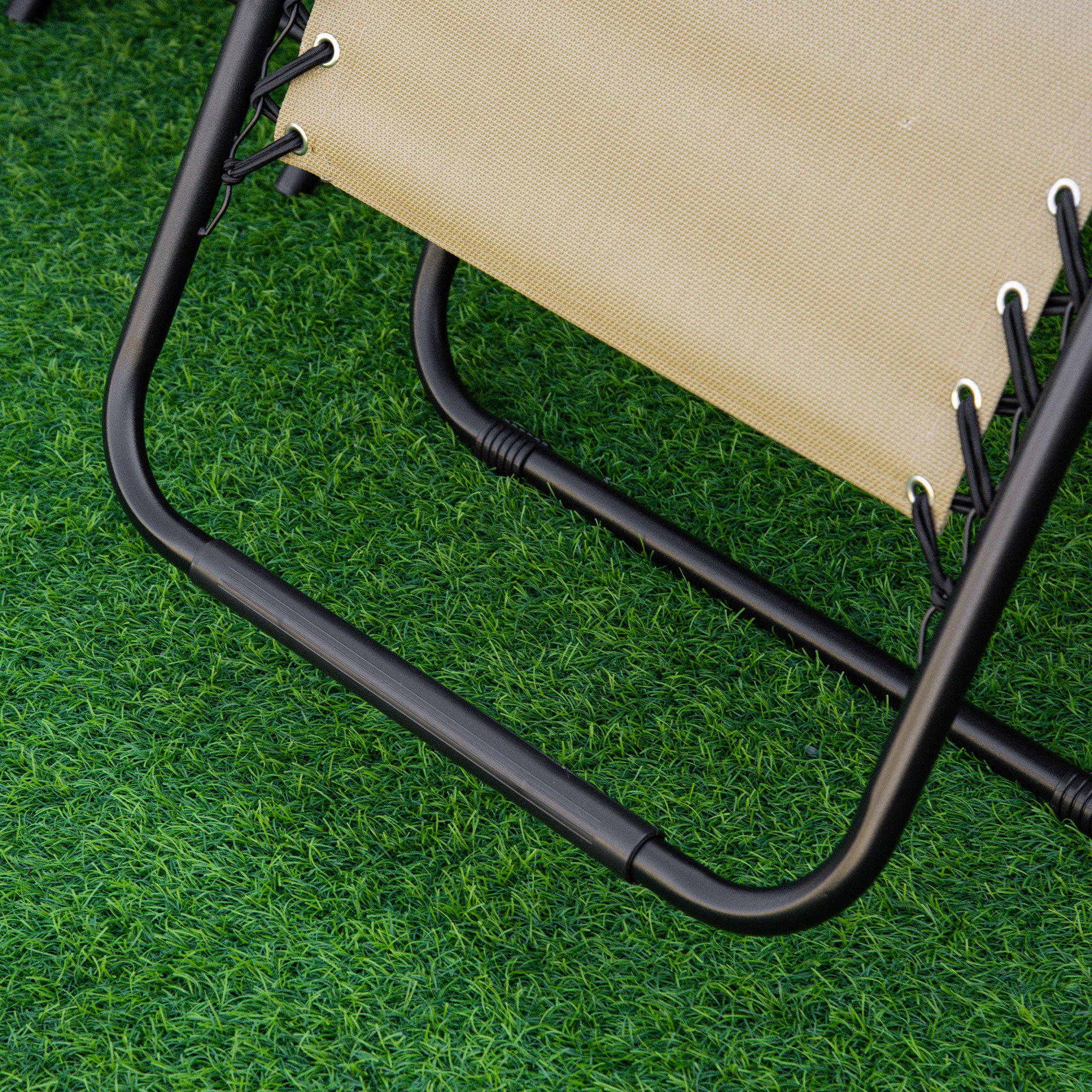 Outsunny Folding Zero Gravity Chairs, 3 Pieces Adjustable Sun Lounger and Table Set with Cup Holder and Headrest, Patio Bistro Set with Reclining Garden Chairs for Outdoor, Beige