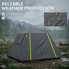 Outsunny Camping Tent 3000mm Waterproof Tent with 2 Doors for 2 Person, Grey & Green