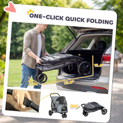 PawHut Dog Stroller, 3 Wheels Pet Stroller with Dual Entry, Easy One-Click Quick Fold, Mesh Windows, Washable Cushion