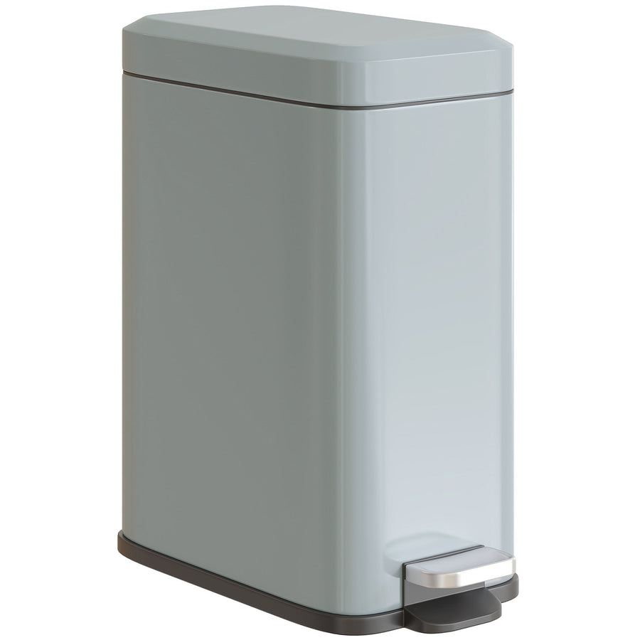 HOMCOM 5L Rectangular Compact Bin Steel Body Removable Bucket Quiet-Close Lid w/ Pedal Lid Rubbish Trash Can Home Office Bedroom Bathroom Living Room Garbage Tidy Clean Grey