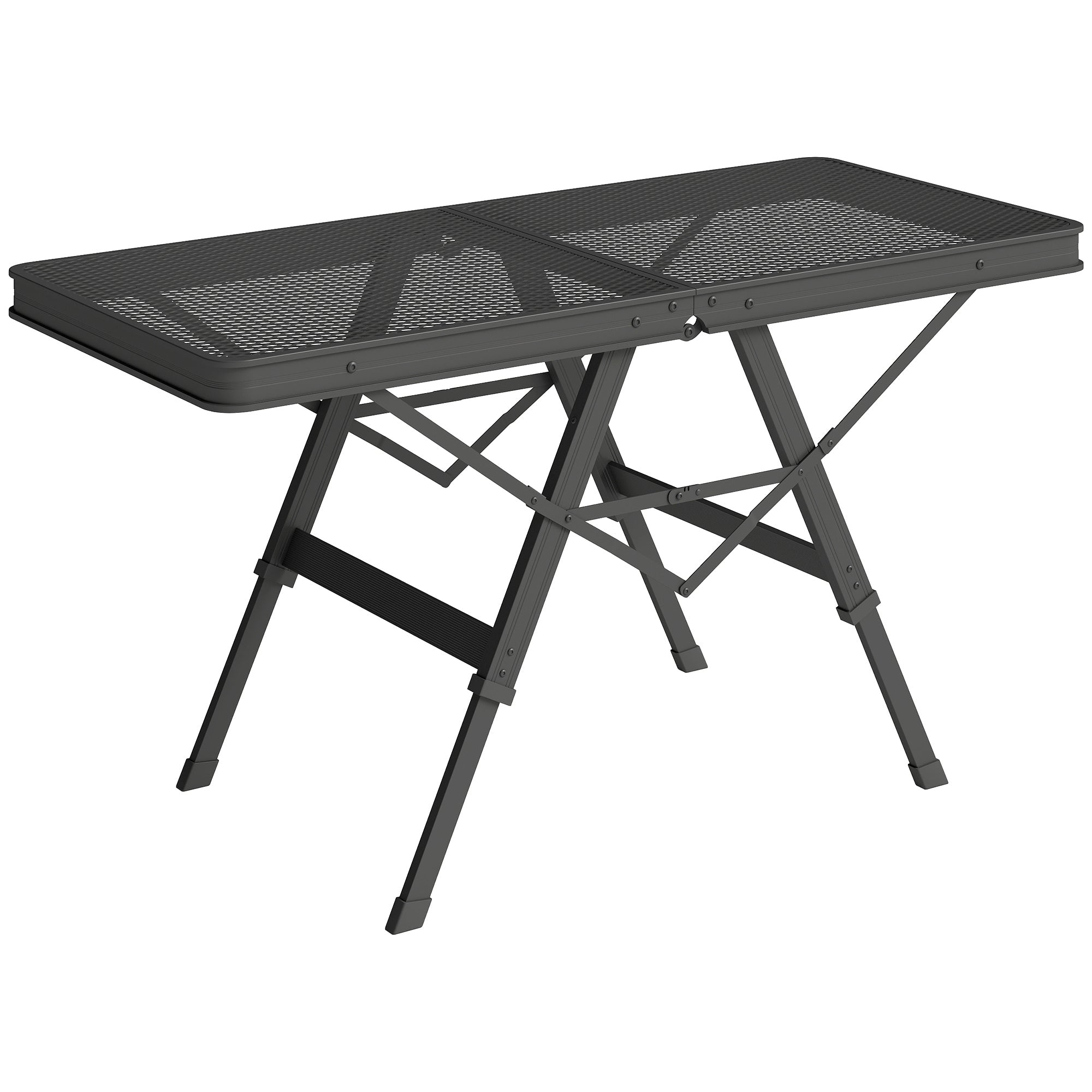 Outsunny 3 ft Folding Camping Table w/ Adjustable Heights, Portable Lightweight Outdoor Folding Picnic Table with Metal Mesh Desktop & Aluminium Legs for Picnic, Garden, Party, Black