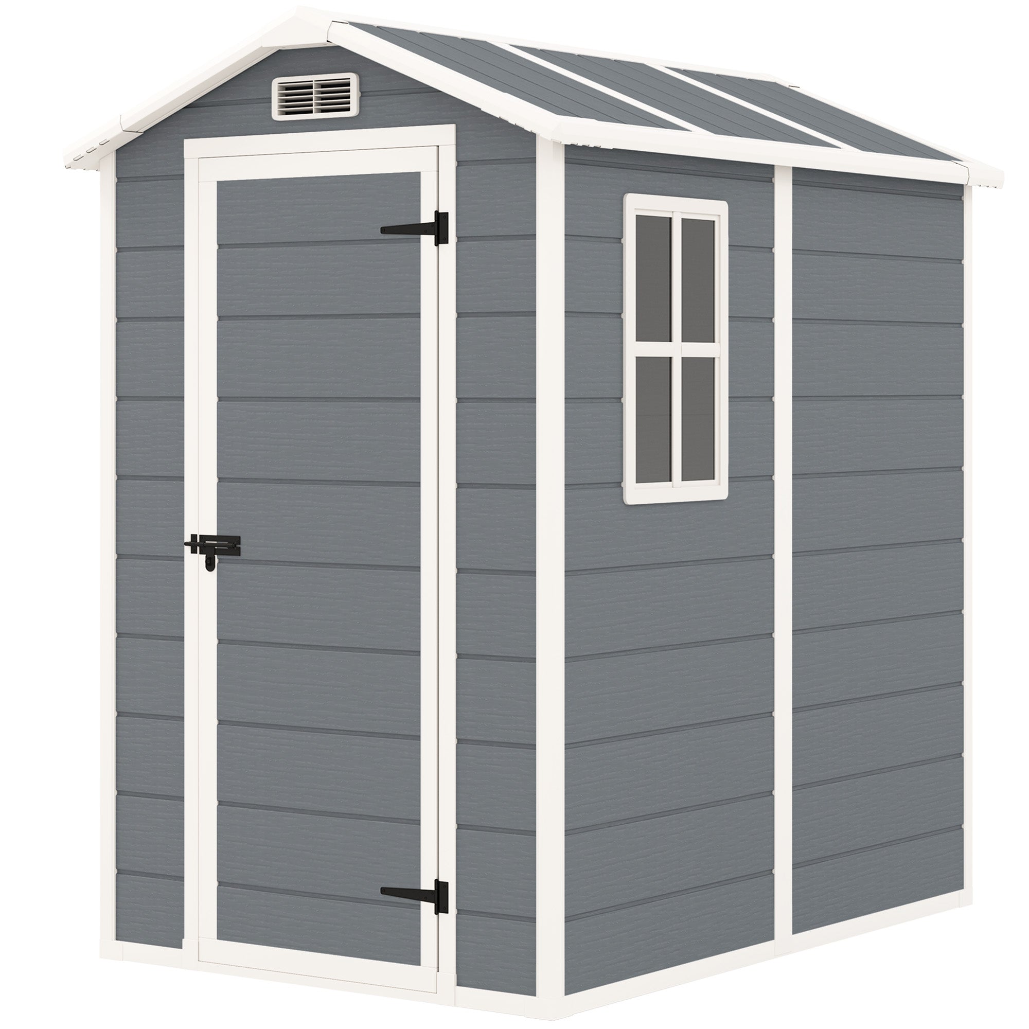 Outsunny 4 x 6ft Garden Shed, Plastic Shed with Floor, Window, Lockable Door and Vents, Resin Tool Shed for Outdoor Patio Storage, Zero Maintenance, Grey
