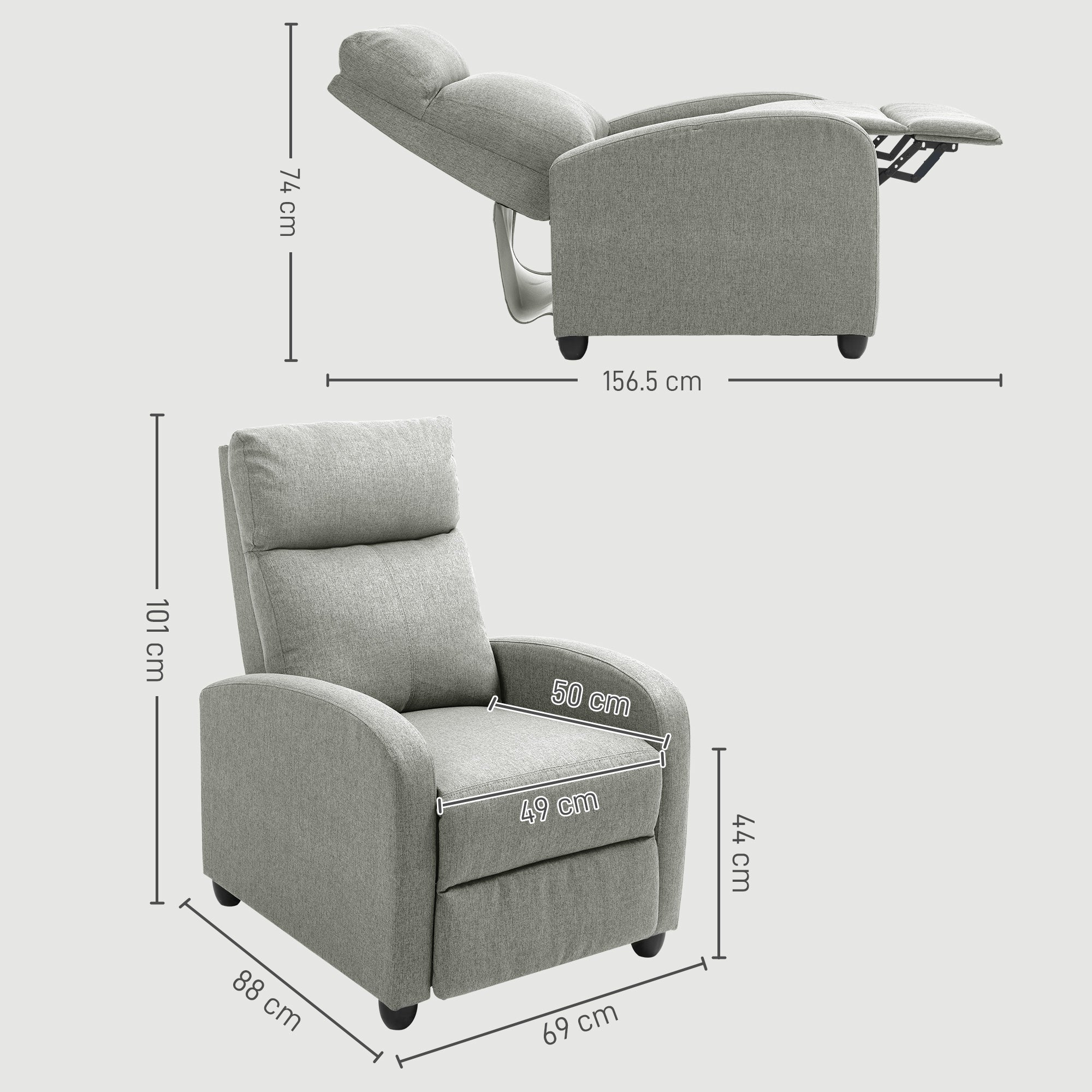 HOMCOM 135√Ç¬∞ Push Back Recliner Armchair, with Footrest - Grey