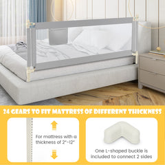 The bed rails showing the adjustable height settings and the included corner connector