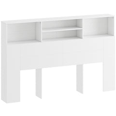 HOMCOM King-Size Headboard with Storage, Freestanding Bed Headboard with 4 Open Compartments for Bedroom, White