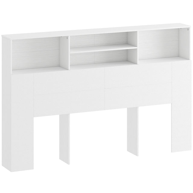 HOMCOM King-Size Headboard with Storage, Freestanding Bed Headboard with 4 Open Compartments for Bedroom, White