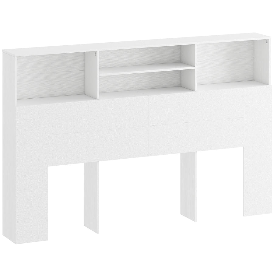 HOMCOM King-Size Headboard with Storage, Freestanding Bed Headboard with 4 Open Compartments for Bedroom, White