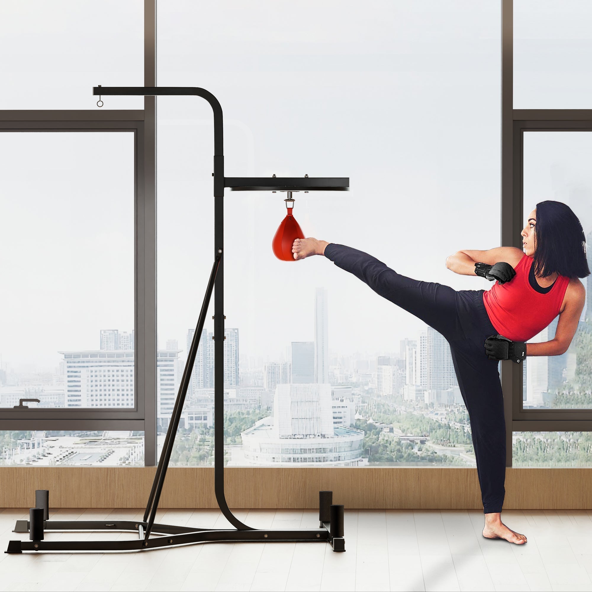 HOMCOM Adjustable Freestanding Speedbag, Punch Bag Hanger, Black