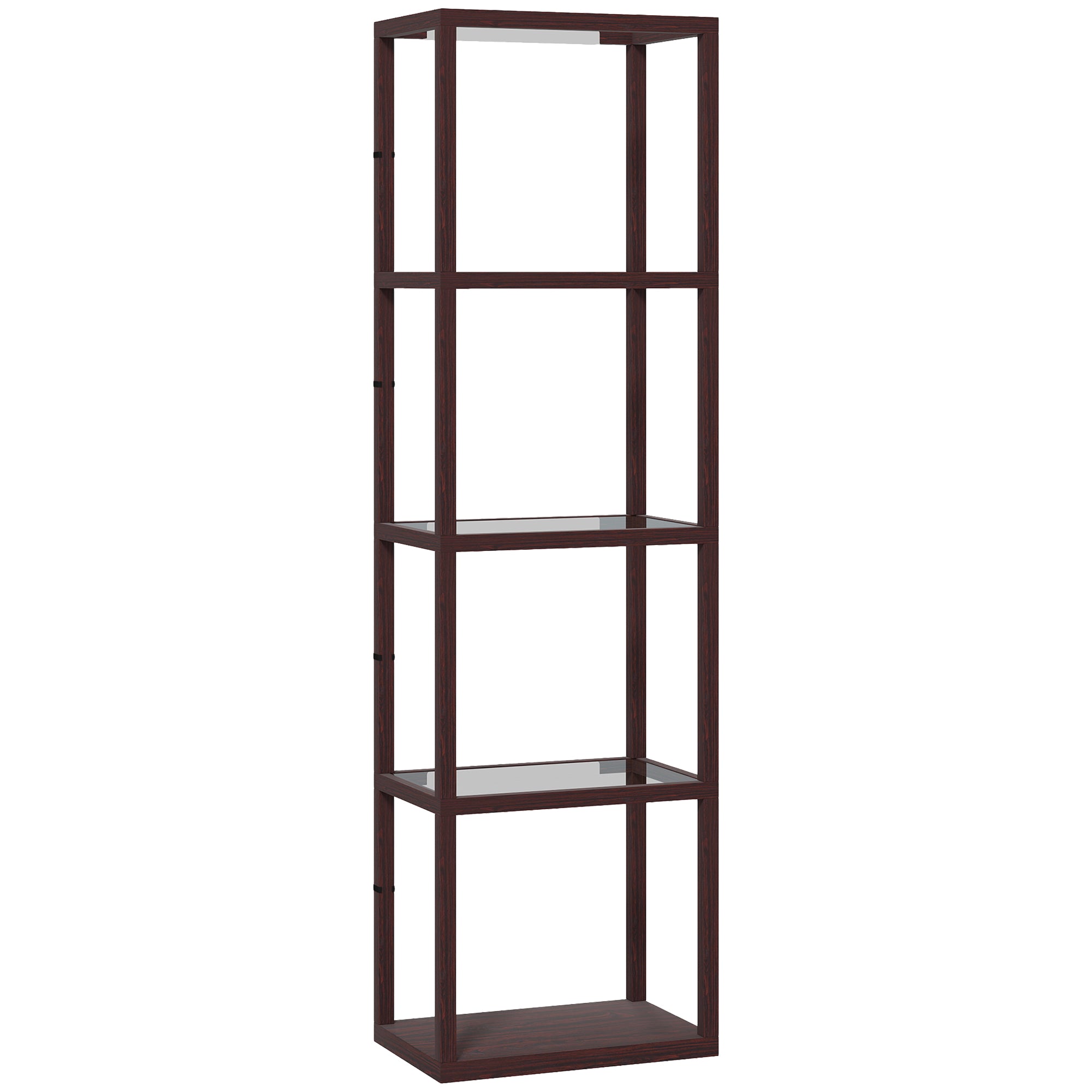 HOMCOM LED Floor Lamp with Glass Shelves, 4 Layers Dimmable Tall Standing Lamp, Modern Column Shelf Floor Light for Living Room, Bedroom, Office, Dark Brown