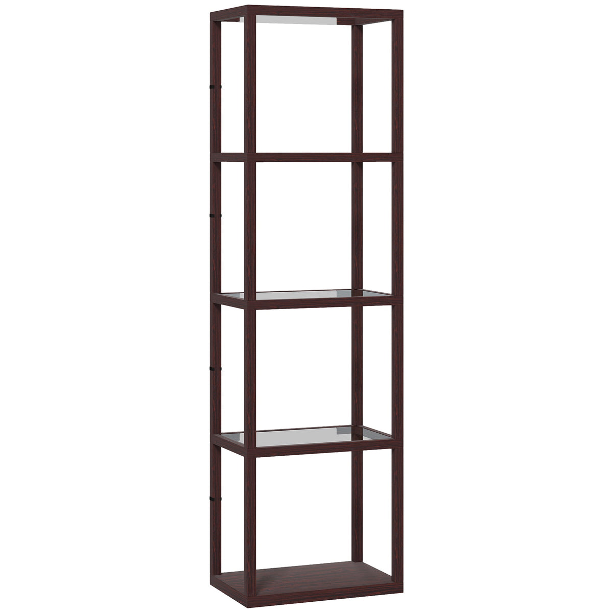 HOMCOM LED Floor Lamp with Glass Shelves, 4 Layers Dimmable Tall Standing Lamp, Modern Column Shelf Floor Light for Living Room, Bedroom, Office, Dark Brown
