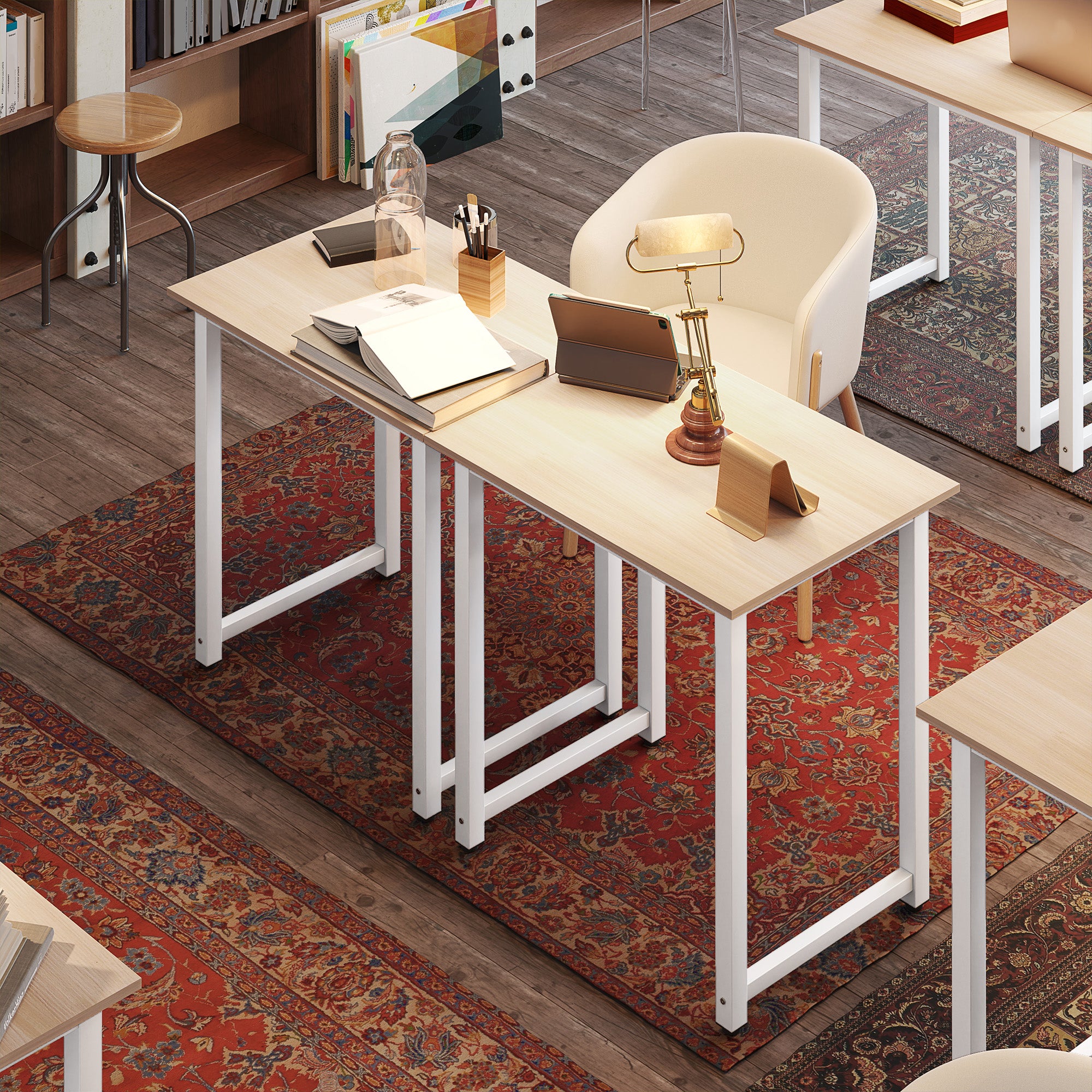 HOMCOM Computer Desk, Writing Table, 80 x 60 x 76cm Workstation for Home Office, Study with Metal Frame, Simple Assembly, White