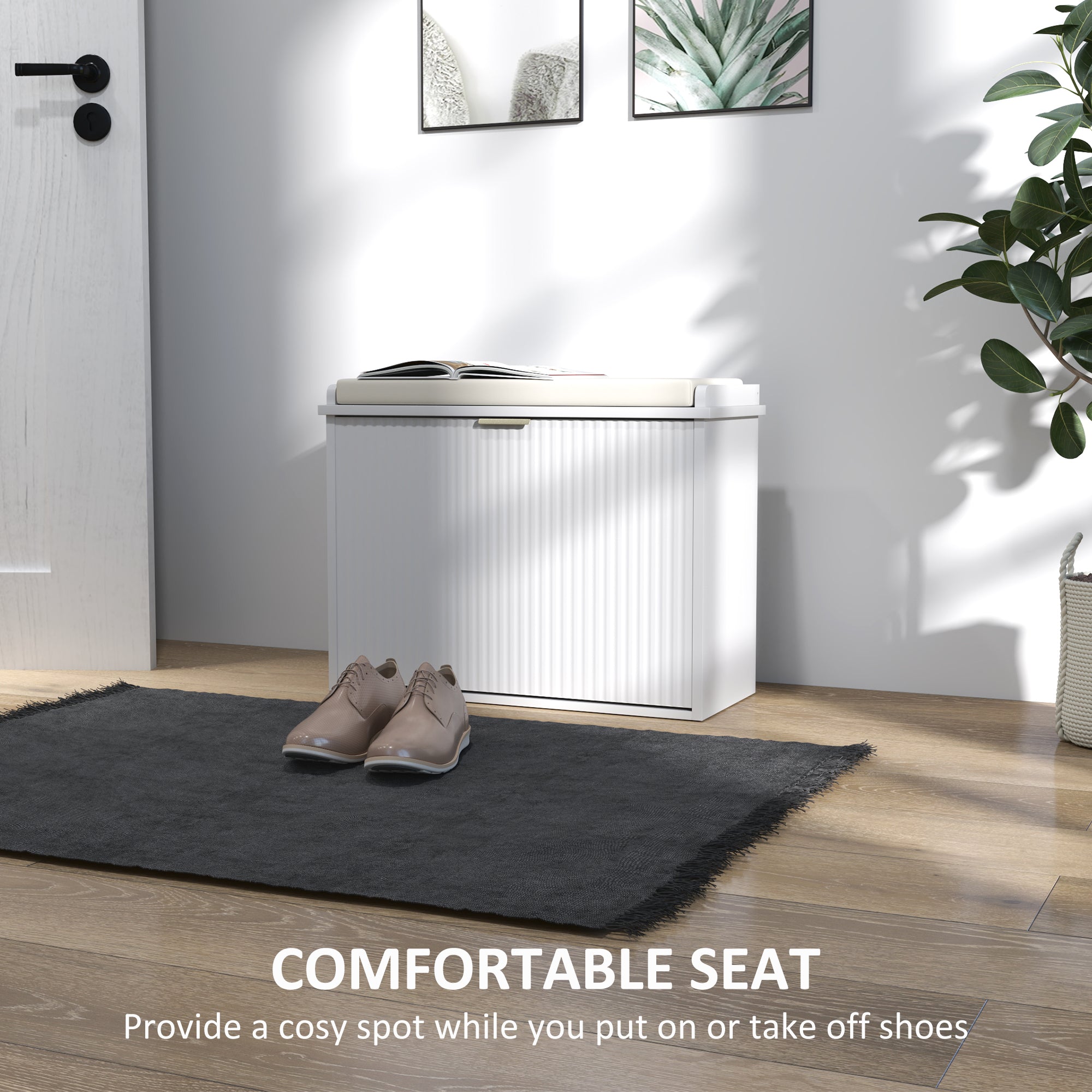 HOMCOM Elegant Six Shoe Bench, with Top Seat - White