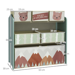 ZONEKIZ Kids Storage Unit, Toy Storage Organiser, with Six Fabric Bins, for Bedrooms, Playrooms, Nurseries - Green
