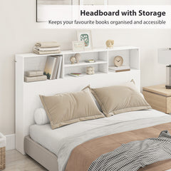 HOMCOM King-Size Headboard with Storage, Freestanding Bed Headboard with 4 Open Compartments for Bedroom, White