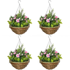 Outsunny Set of Four Hanging Lisianthus Flower Pots - Pink/Green