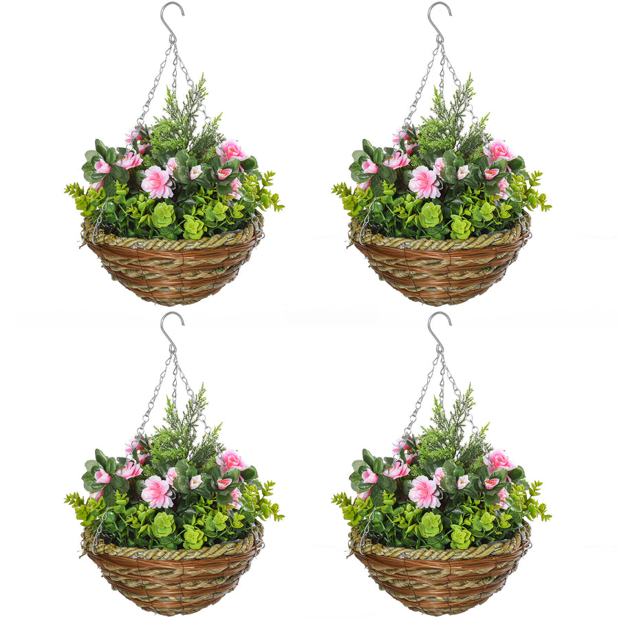 Outsunny Set of Four Hanging Lisianthus Flower Pots - Pink/Green