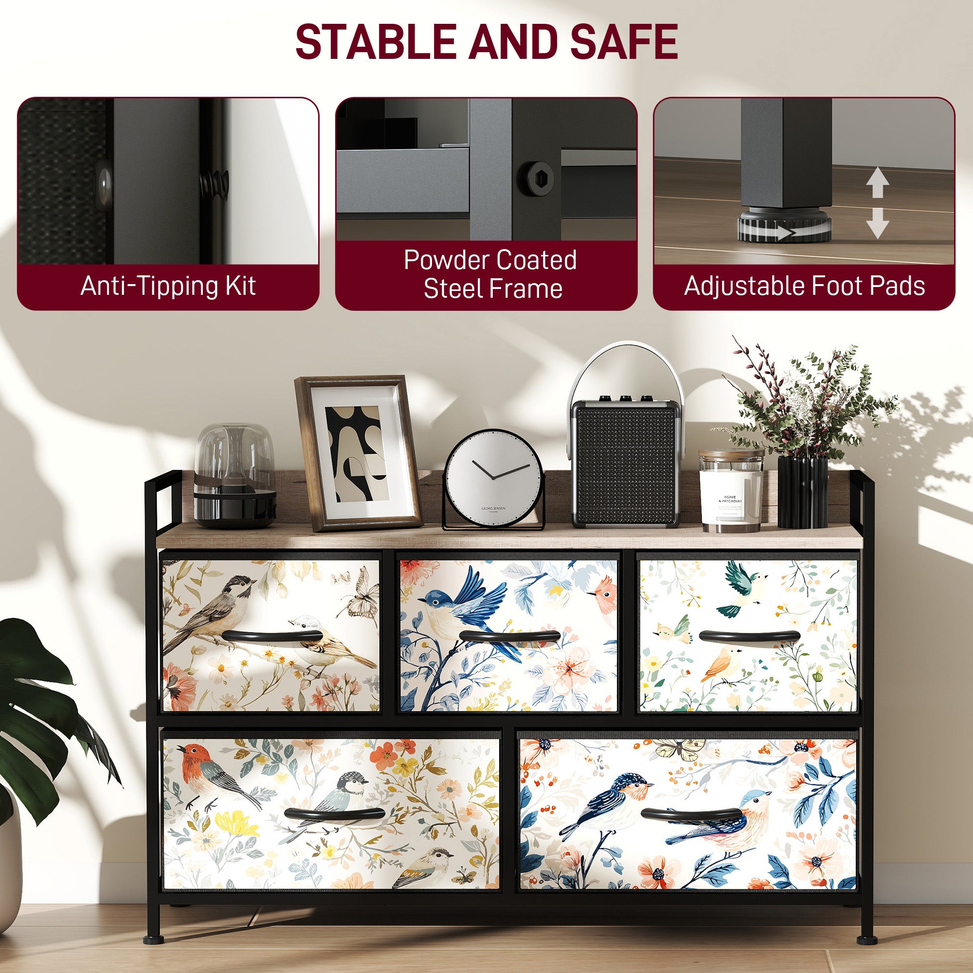 HOMCOM 5-Drawer Chest of Drawers - White