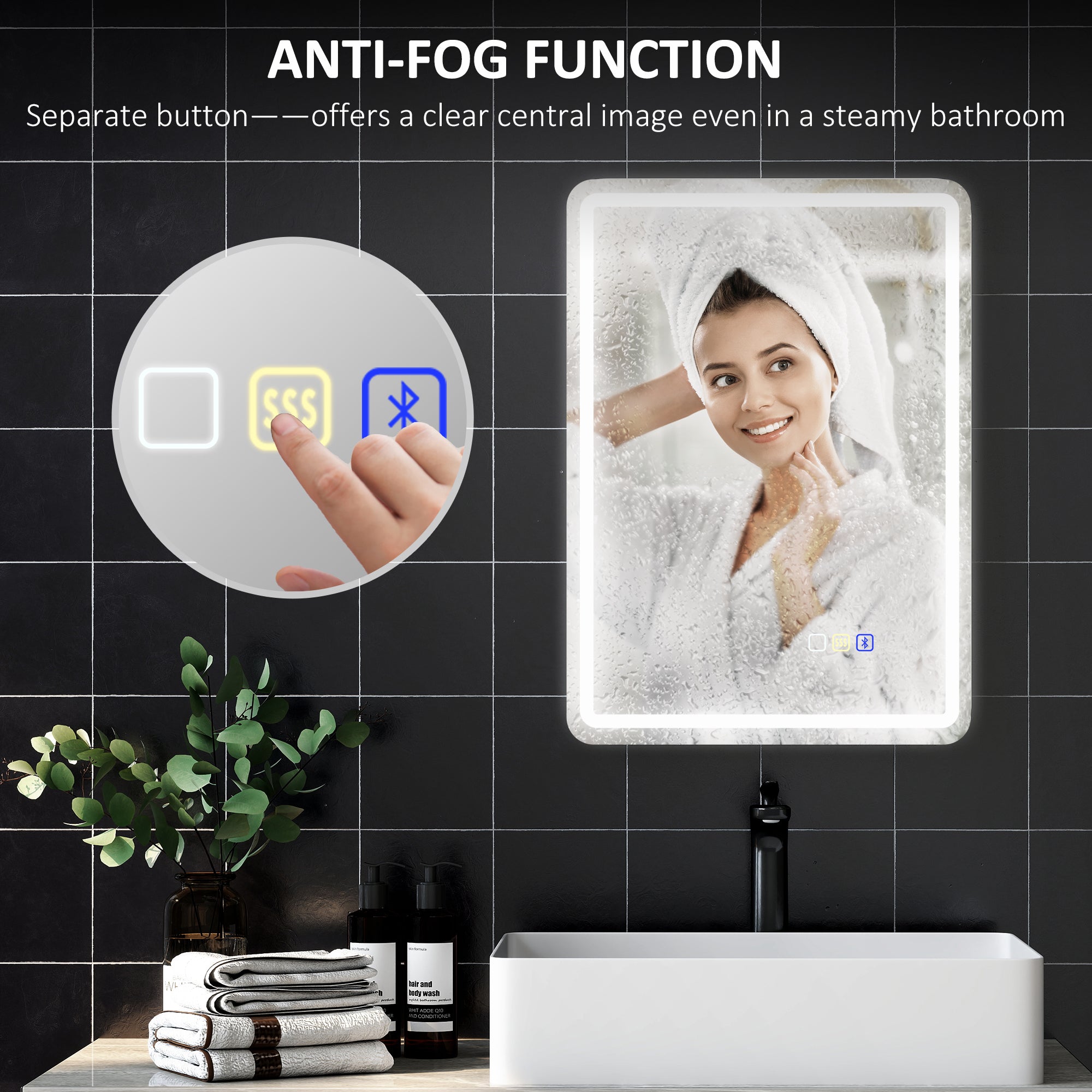 HOMCOM 70 x 50 cm Bluetooth Bathroom Mirror - Silver-Tone