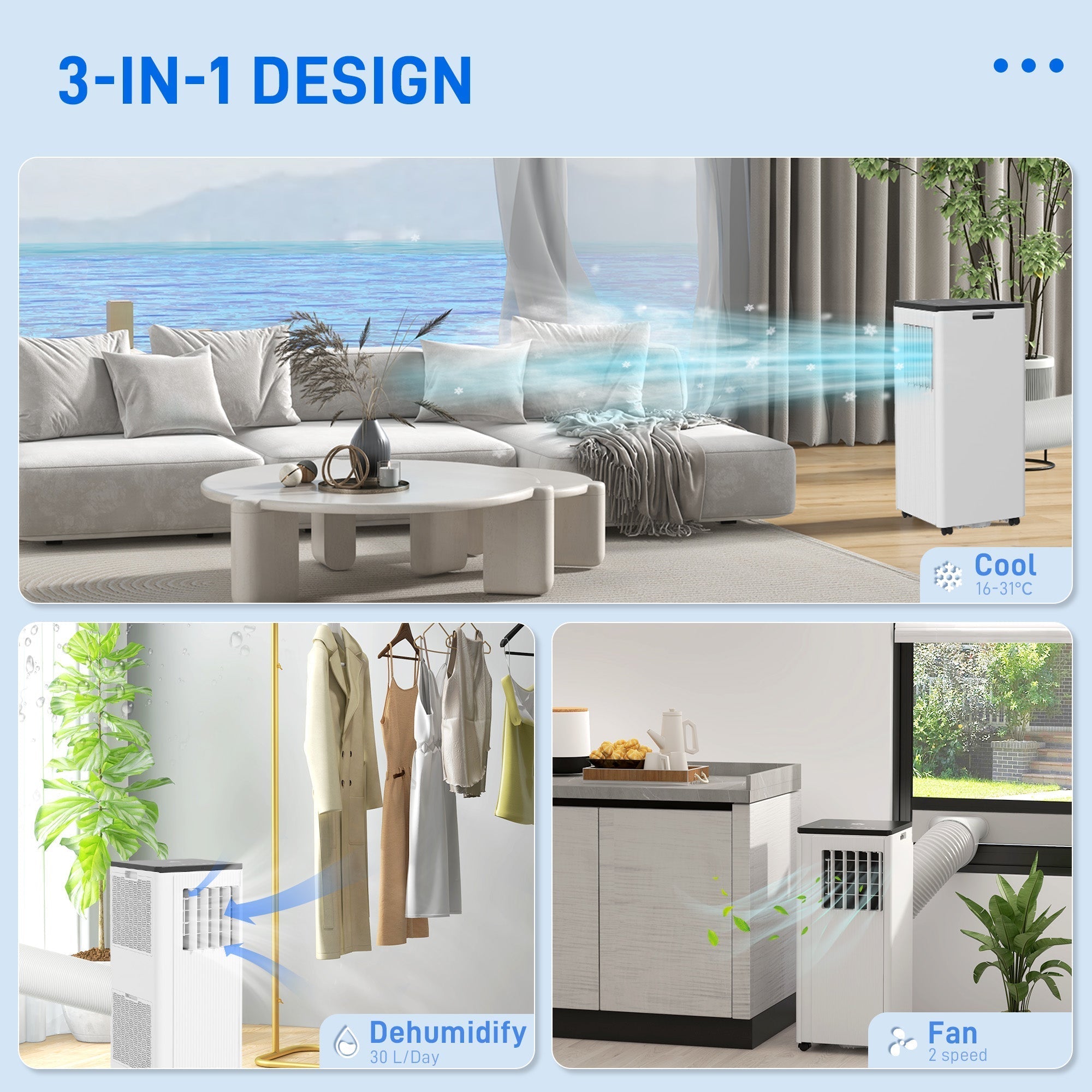 HOMCOM 7,000 BTU App-Controlled Mobile Air Conditioner, 15m2 Radius - White