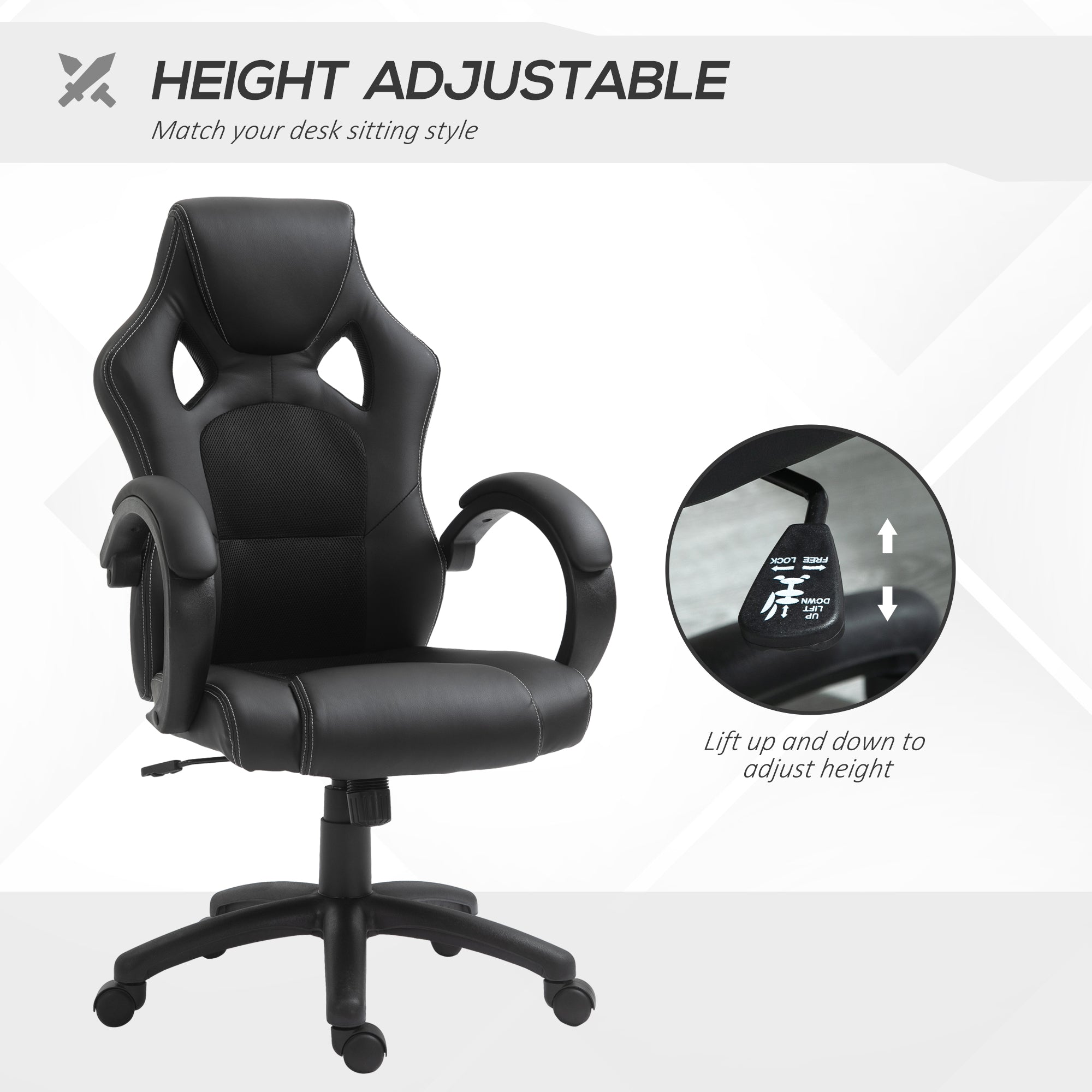Vinsetto Office Chair Faux Leather Swivel Computer Desk Chair for Home Office with Wheels Armrests Black