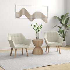 Set of 2 Accent Chair, Arm Chair with Slanted Back, Thick Padding and Rubber Wooden Legs for Living Room, Cream White
