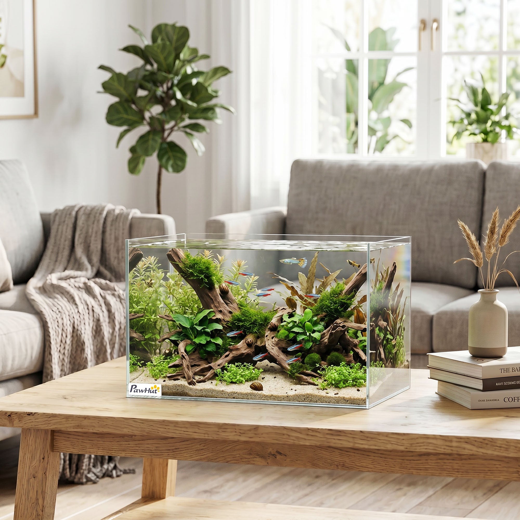 PawHut Fish Tank Bare Glass for DIY Glass Aquarium with Protective Base Mat 24L Transparent for Fish Shrimps