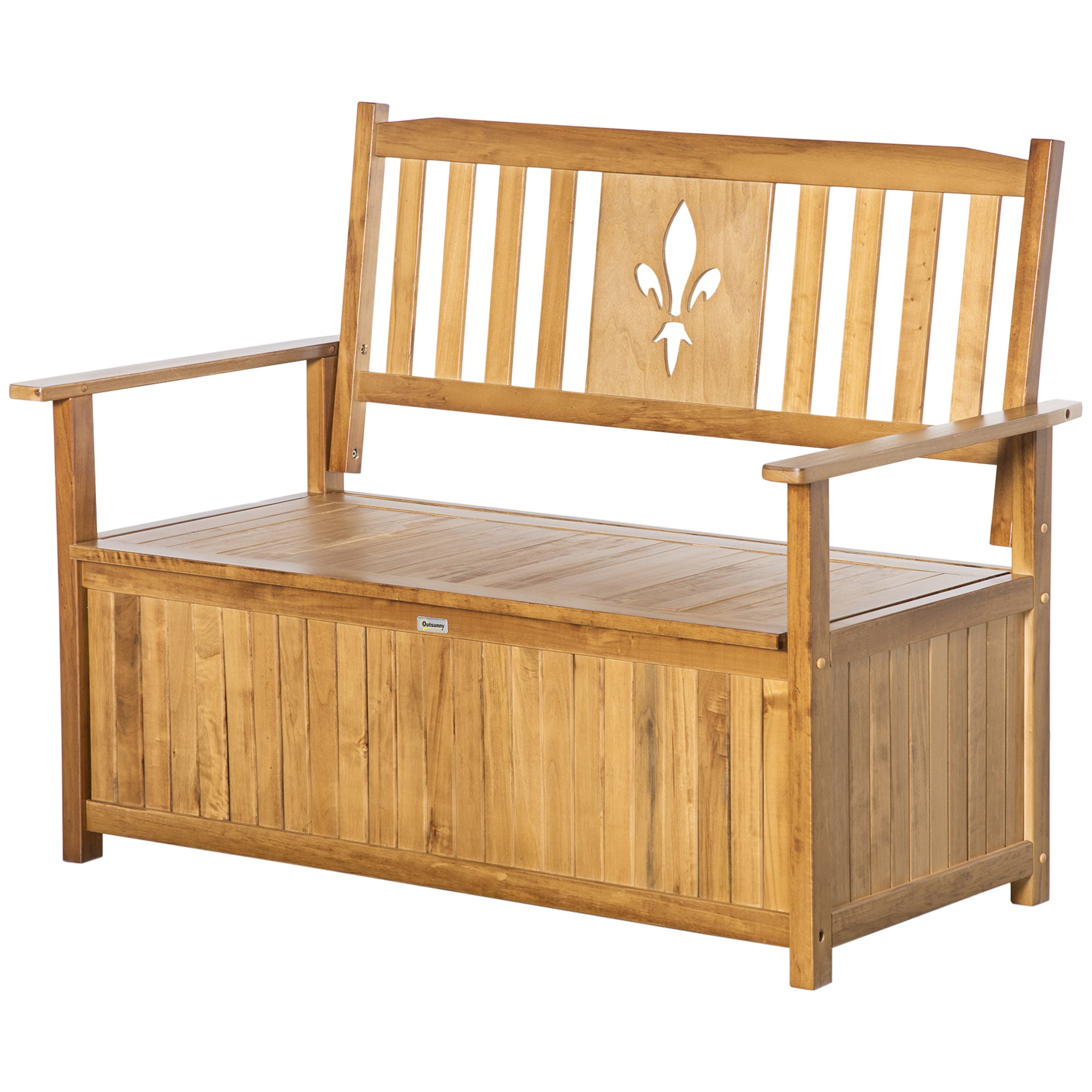 Outsunny Two-Seater Wooden Storage Bench - Natural Finish