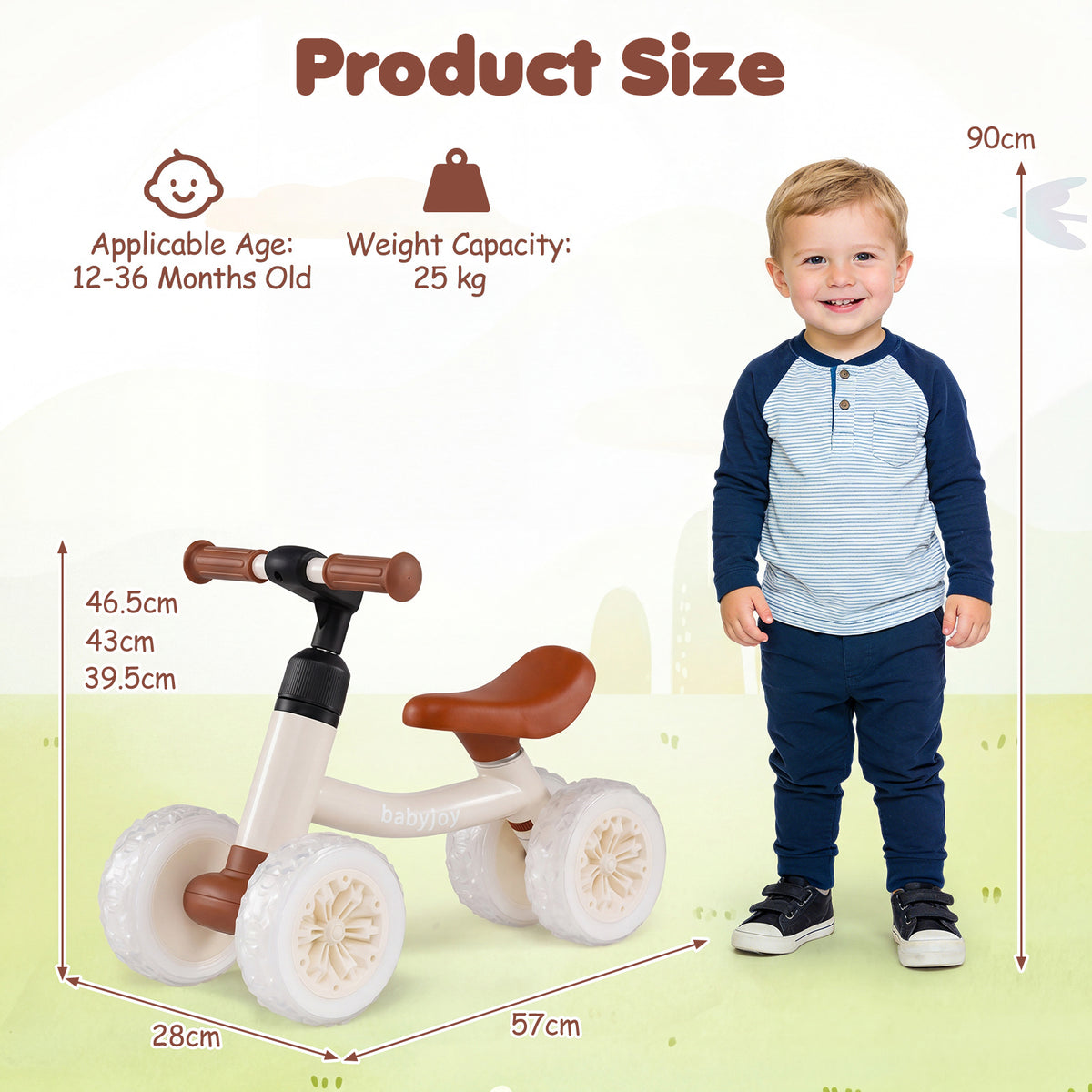 Baby Balance Bike No Pedal Toddler Balance Bike with Adjustable Handlebar and Seat-white