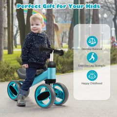 Baby Balance Bike with 4 Wheels and Limited Steering-Blue