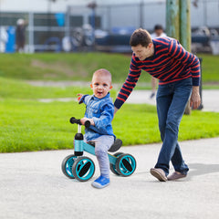 Baby Balance Bike with 4 Wheels and Limited Steering-Blue