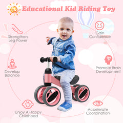 Baby Balance Bike with 4 Wheels and Limited Steering-Pink
