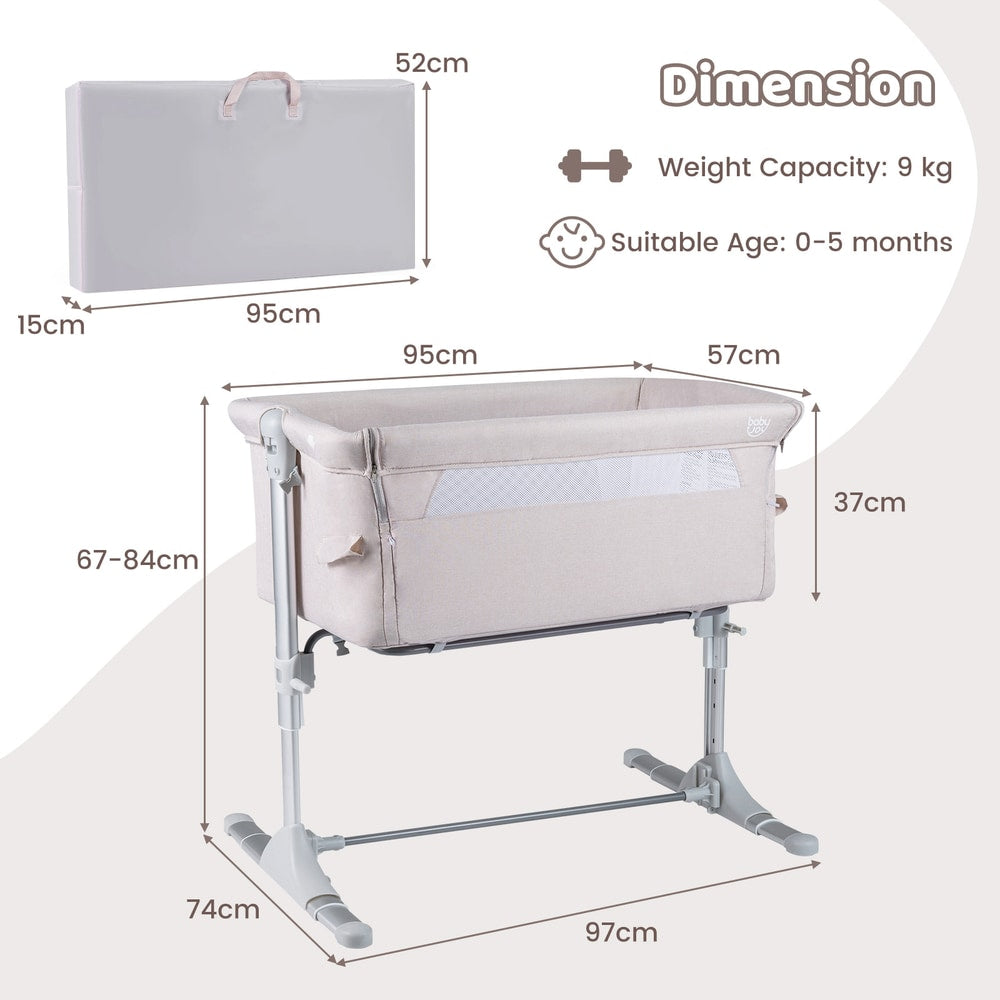 The bedside sleeper with annotated measurements and a folded view for storage
