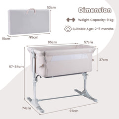 The bedside sleeper with annotated measurements and a folded view for storage