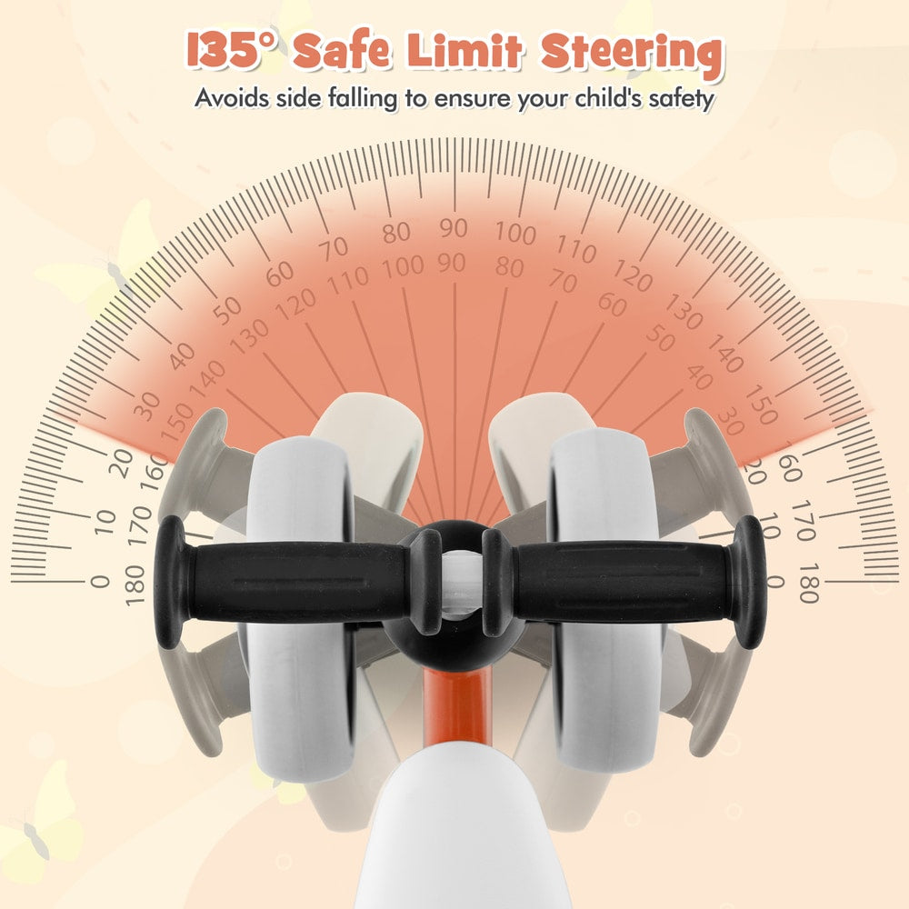 Close-up of the handlebars and steering mechanism of the balance bike