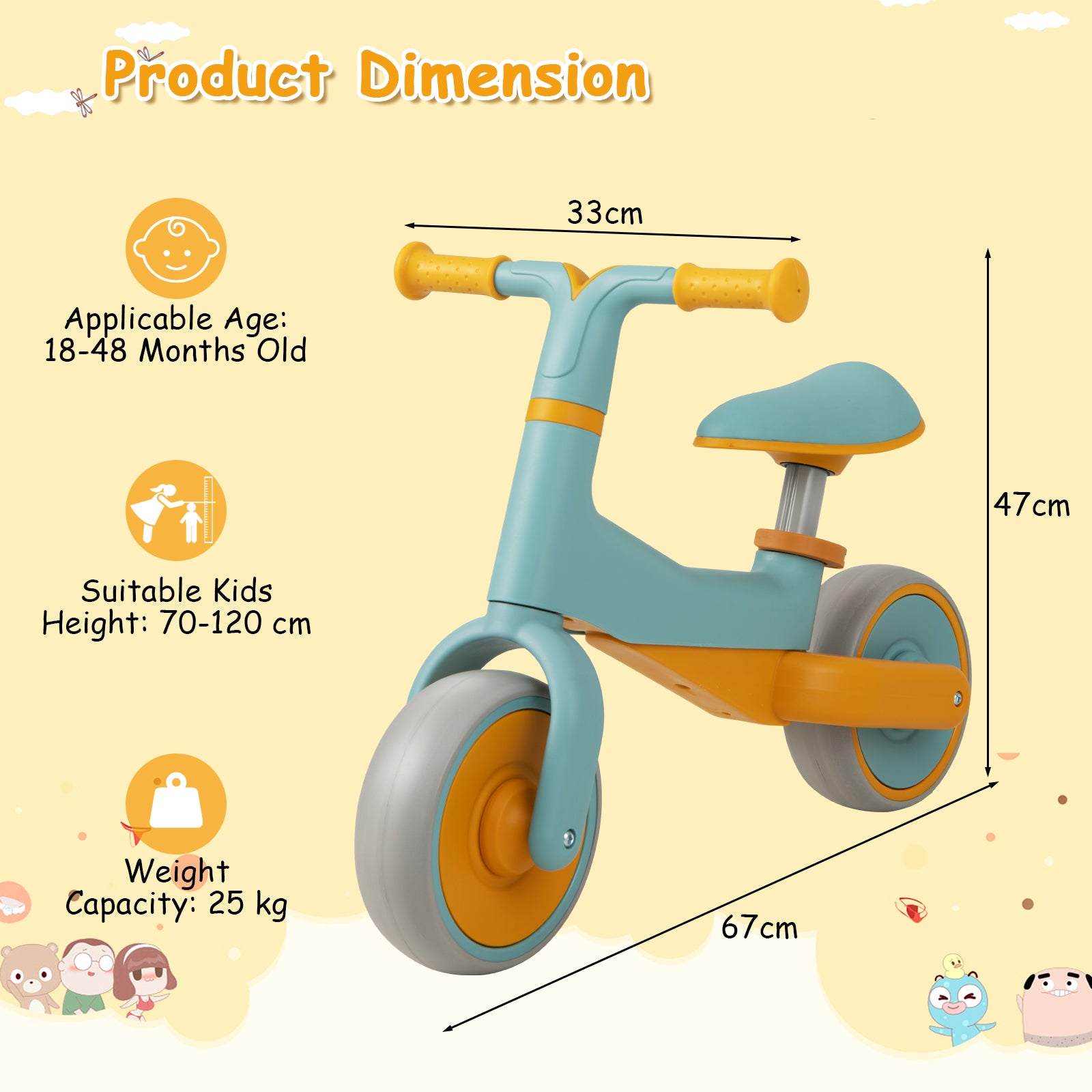 Baby Balance Bikes with Adjustable Seat Height for 18-48 Months-Blue