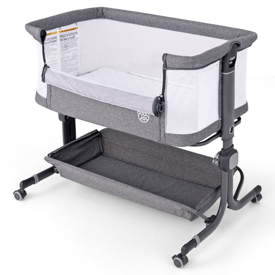Baby Bassinet Bedside Sleeper with 6-Level Adjustable Height and Storage Shelf-Dark Grey
