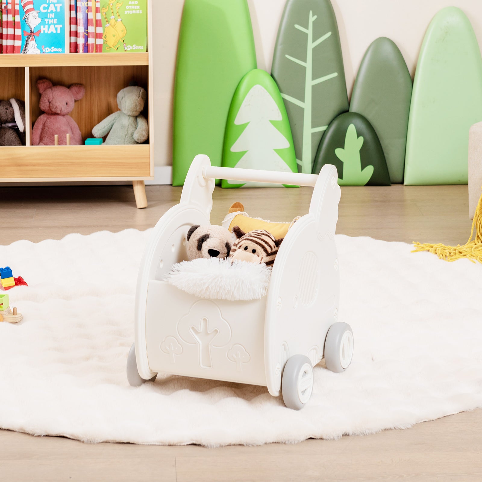 Baby Walker Push Toy 4-Wheel Toddler Toy Cart Elephant Shape-White