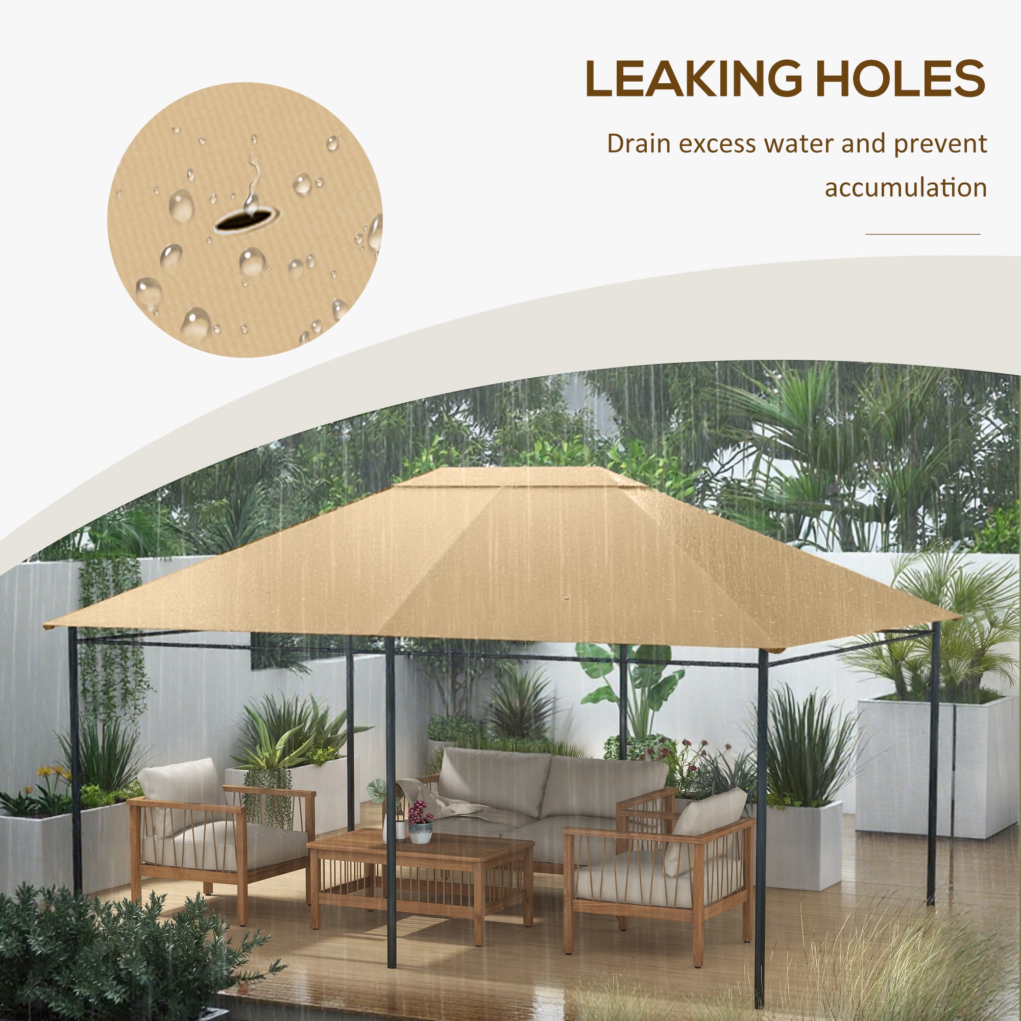 Outsunny 3 x 4m Gazebo Canopy Replacement Cover, Gazebo Roof Replacement (TOP COVER ONLY), Khaki