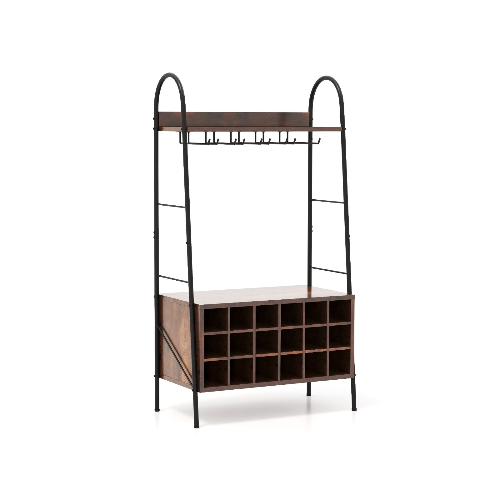 Baker‚Äôs Rack with Detachable Wine Rack and 5 Rows of Stemware Holder-Rustic Brown