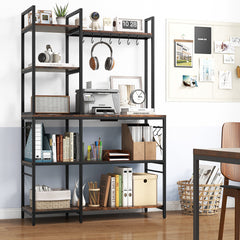 Bakers Rack with Power Outlets and 10 S-Shaped Hooks-Coffee
