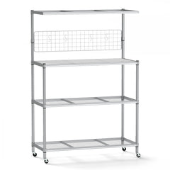 Bakers Rack on Wheels with Adjustable Shelves and Shelf Liner-Silver