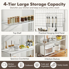 Bakers Rack on Wheels with Adjustable Shelves and Shelf Liner-Silver