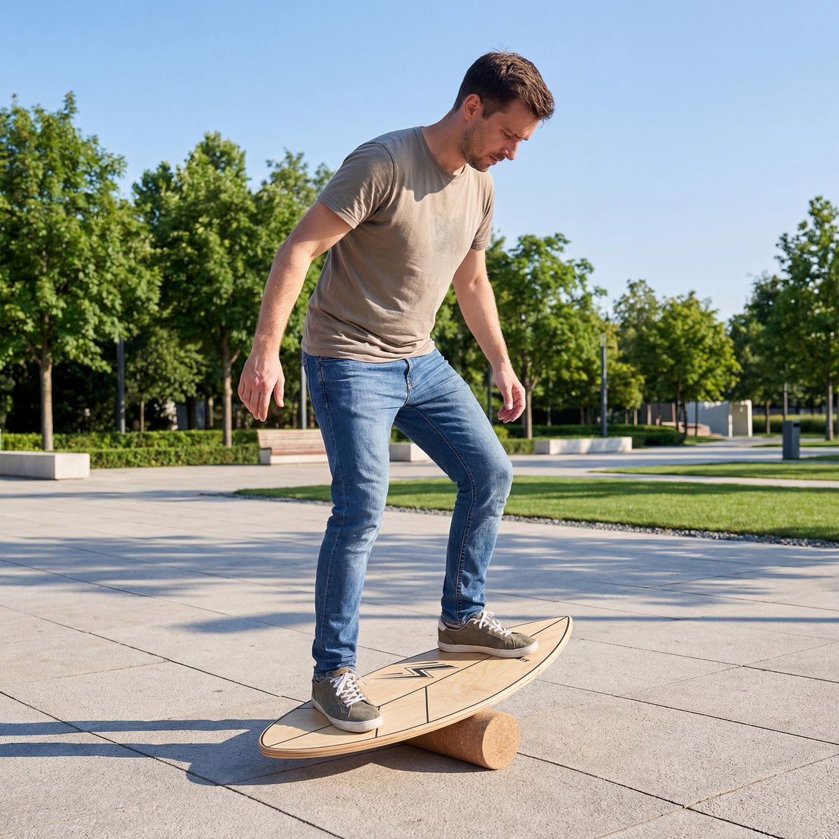 Balance Board Trainer with Roller Fun Workout Equipment-Natural