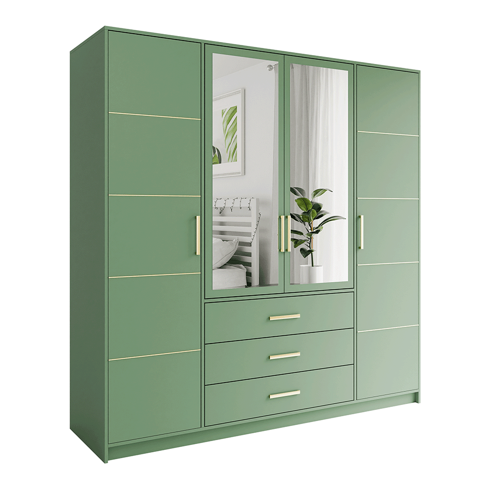Green Mirrored Hinged Door Wardrobe 196cm – HAMPTON D4