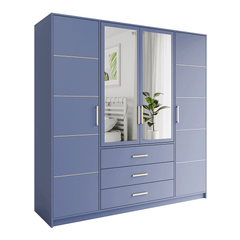 Blue Mirrored Hinged Door Wardrobe 196cm – HAMPTON D4