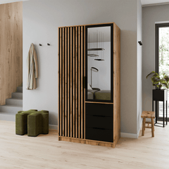 Oak Wotan Mirrored Hinged Door Wardrobe 100cm – HAMPTON LUX D2