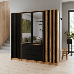 Oak Wotan Mirrored Hinged Door Wardrobe 196cm – HAMPTON LUX D4
