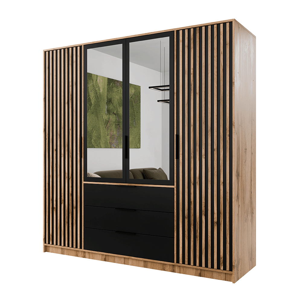 Oak Wotan Mirrored Hinged Door Wardrobe 196cm – HAMPTON LUX D4