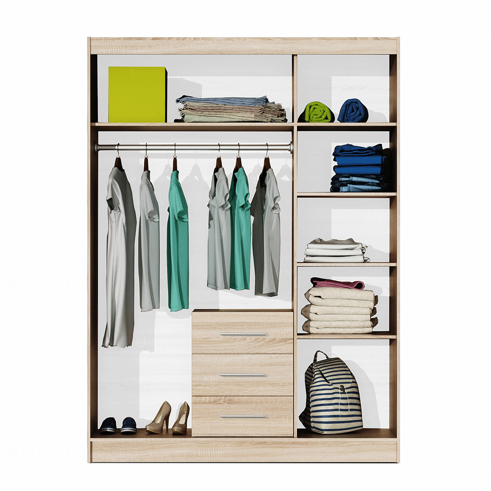 Green Mirrored Hinged Door Wardrobe 149cm – HAMPTON D3