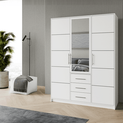 White Mirrored Hinged Door Wardrobe 149cm – HAMPTON D3